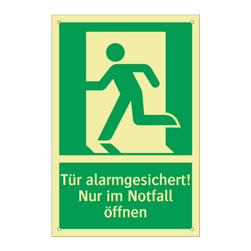 Tür alarmgesichert! Nur im Notfall öffnen