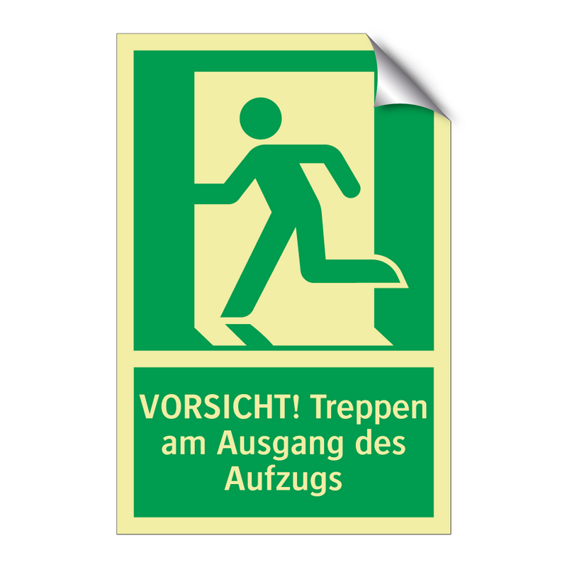 VORSICHT! Treppen am Ausgang des Aufzugs