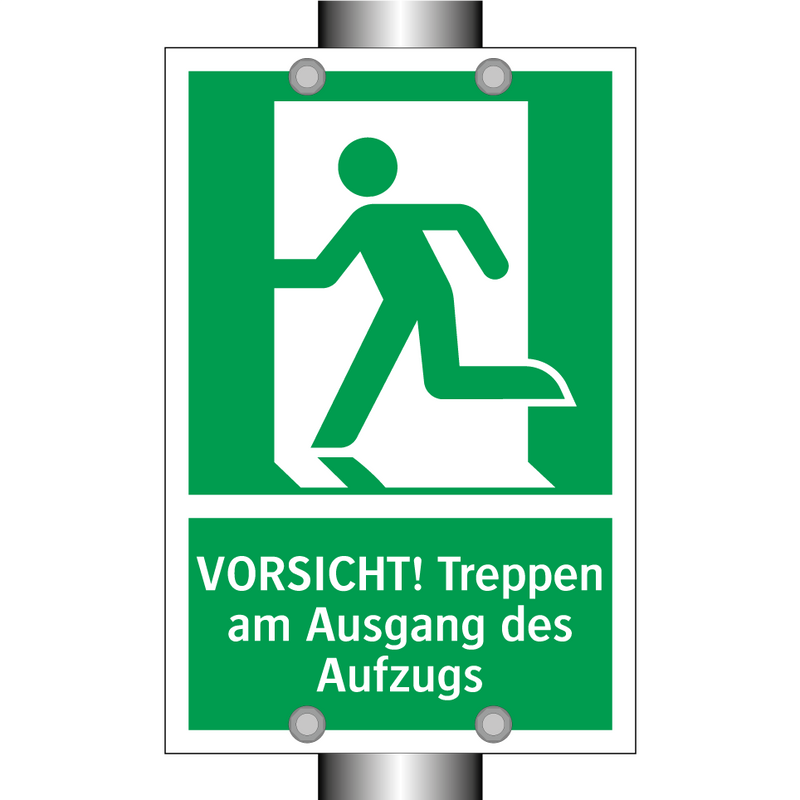 VORSICHT! Treppen am Ausgang des Aufzugs