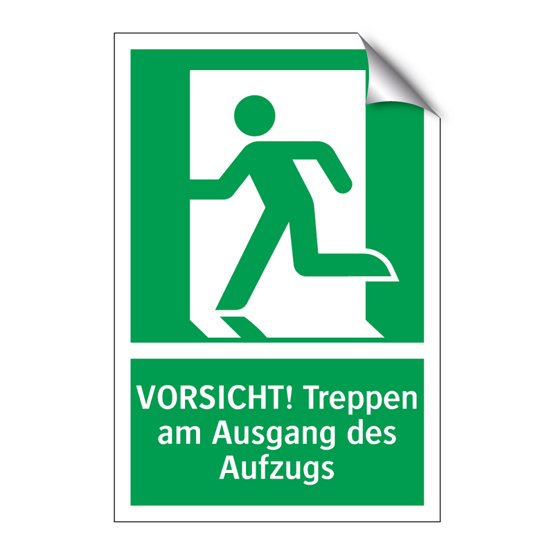 VORSICHT! Treppen am Ausgang des Aufzugs