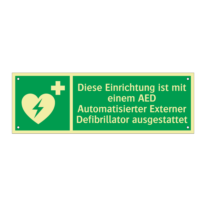 Diese Einrichtung ist mit einem AED Automatisierter Externer Defibrillator ausgestattet