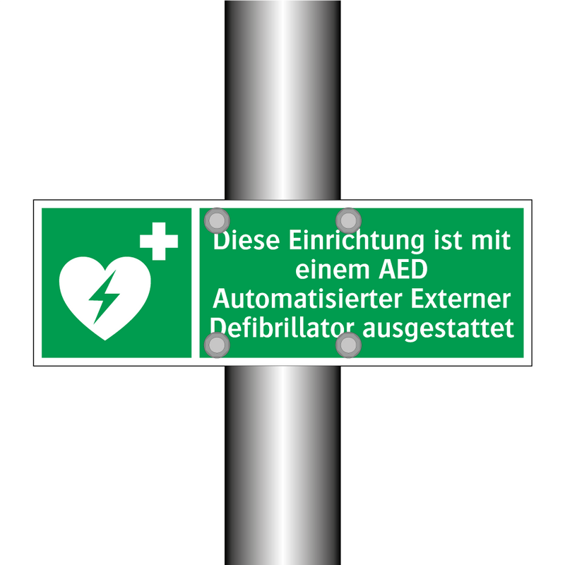 Diese Einrichtung ist mit einem AED Automatisierter Externer Defibrillator ausgestattet