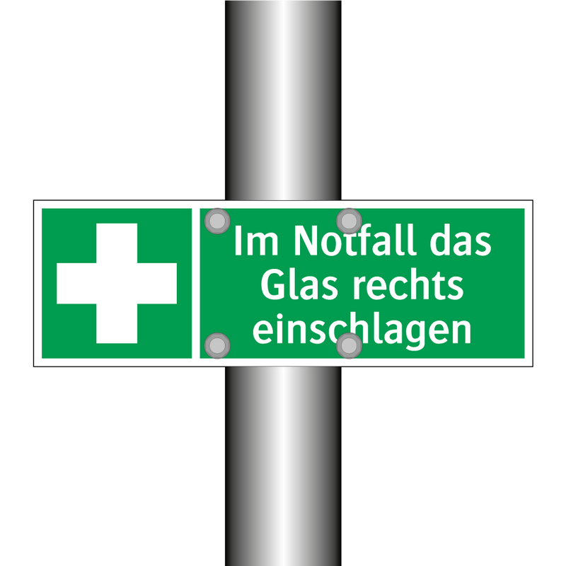 Im Notfall das Glas rechts einschlagen