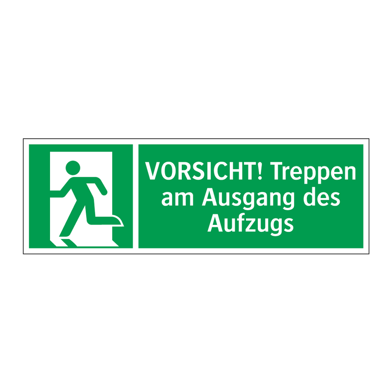 VORSICHT! Treppen am Ausgang des Aufzugs