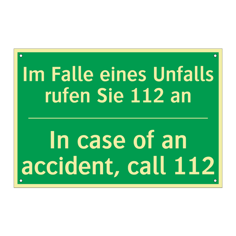 Im Falle eines Unfalls rufen Sie /.../ - In case of an accident, call 112 /.../