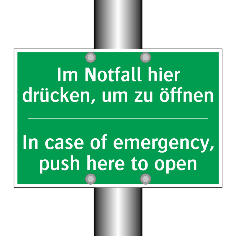 Im Notfall hier drücken, um zu /.../ - In case of emergency, push here /.../