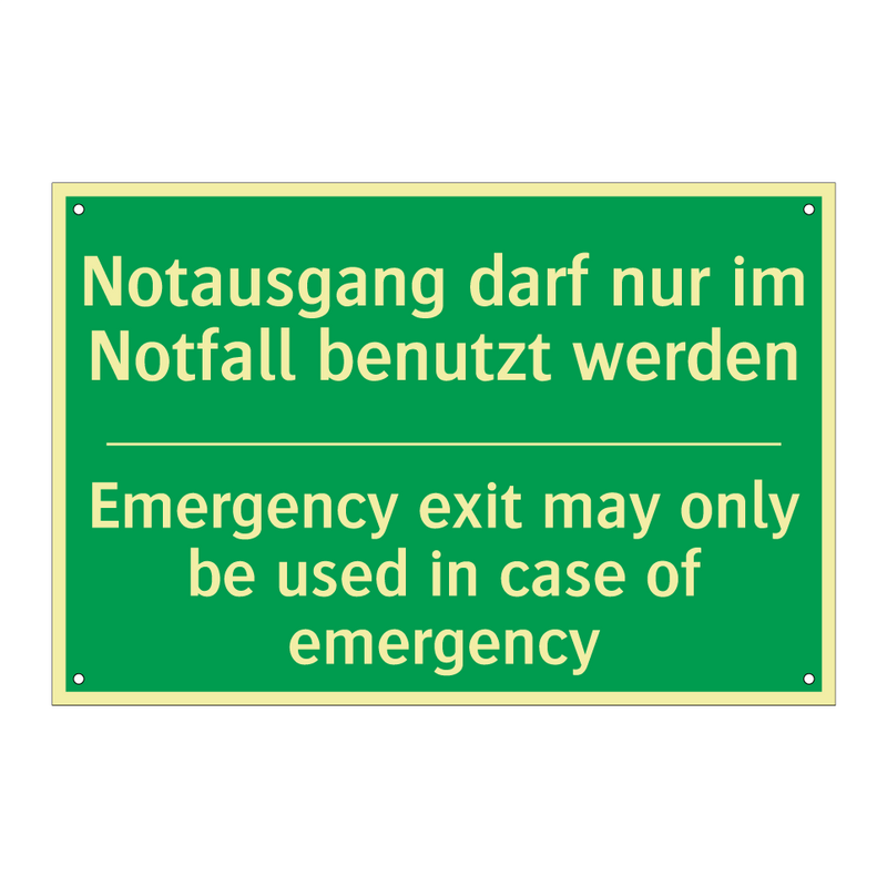 Notausgang darf nur im Notfall /.../ - Emergency exit may only be used /.../