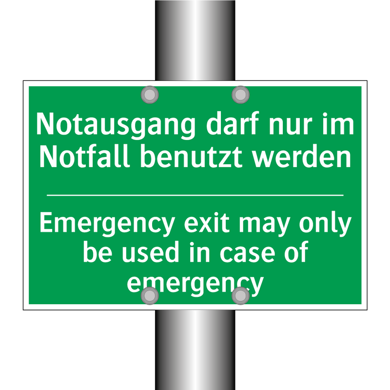 Notausgang darf nur im Notfall /.../ - Emergency exit may only be used /.../