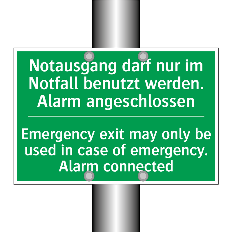 Notausgang darf nur im Notfall /.../ - Emergency exit may only be used /.../