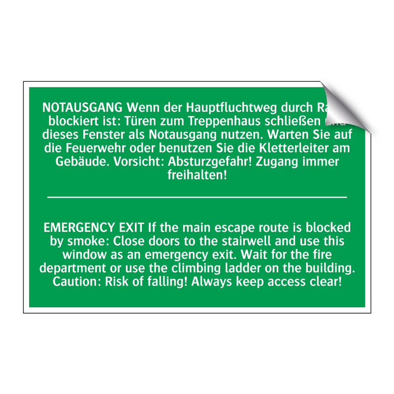 NOTAUSGANG Wenn der Hauptfluchtweg /.../ - EMERGENCY EXIT If the main escape /.../