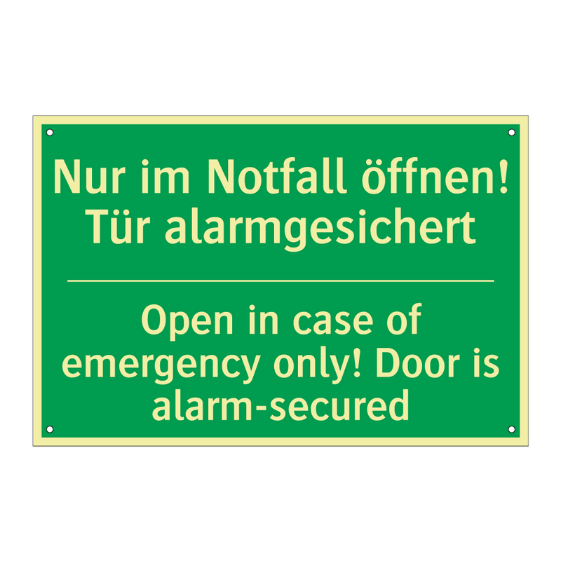 Nur im Notfall öffnen! Tür alarmgesichert /.../ - Open in case of emergency only! /.../