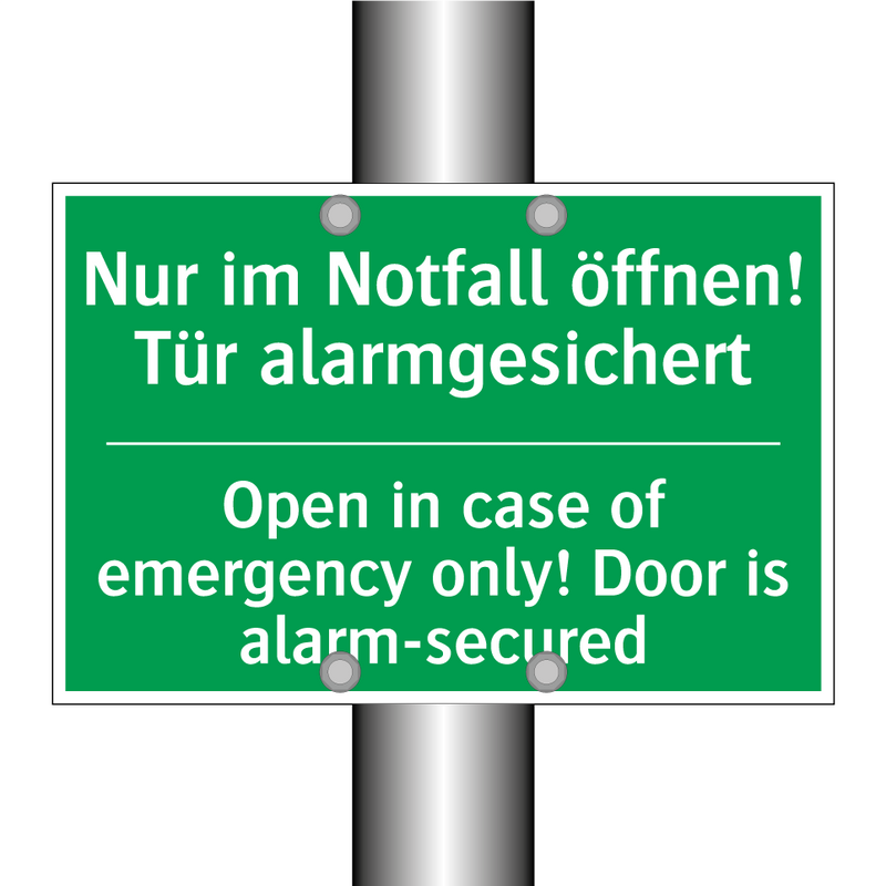 Nur im Notfall öffnen! Tür alarmgesichert /.../ - Open in case of emergency only! /.../