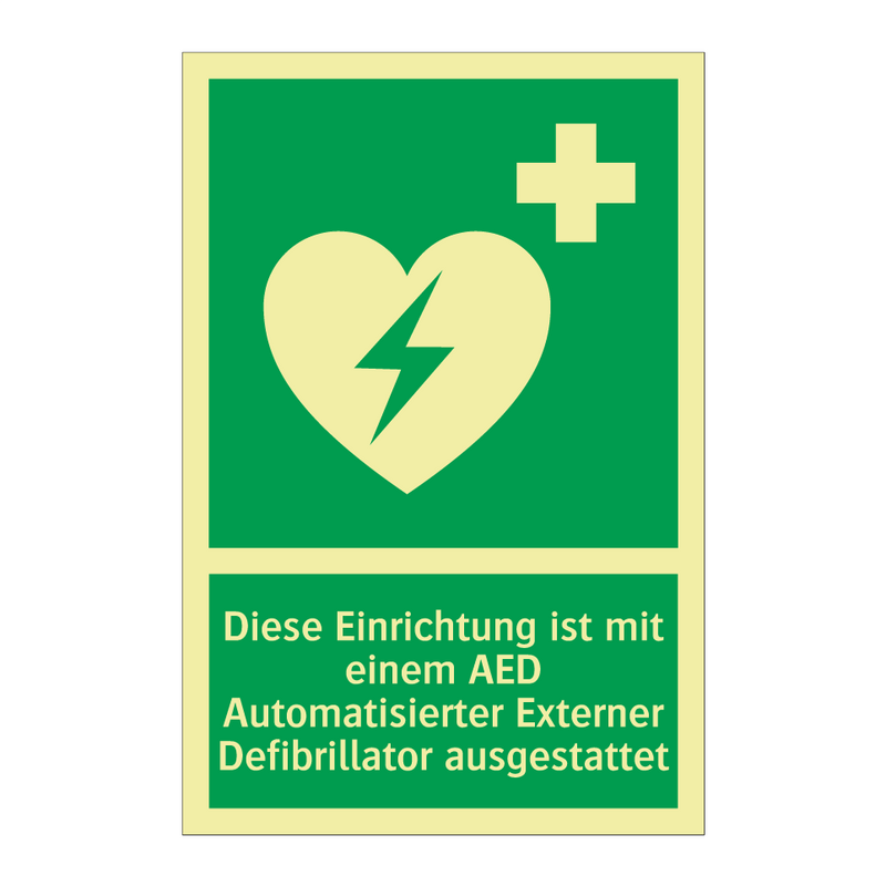 Diese Einrichtung ist mit einem AED Automatisierter Externer Defibrillator ausgestattet