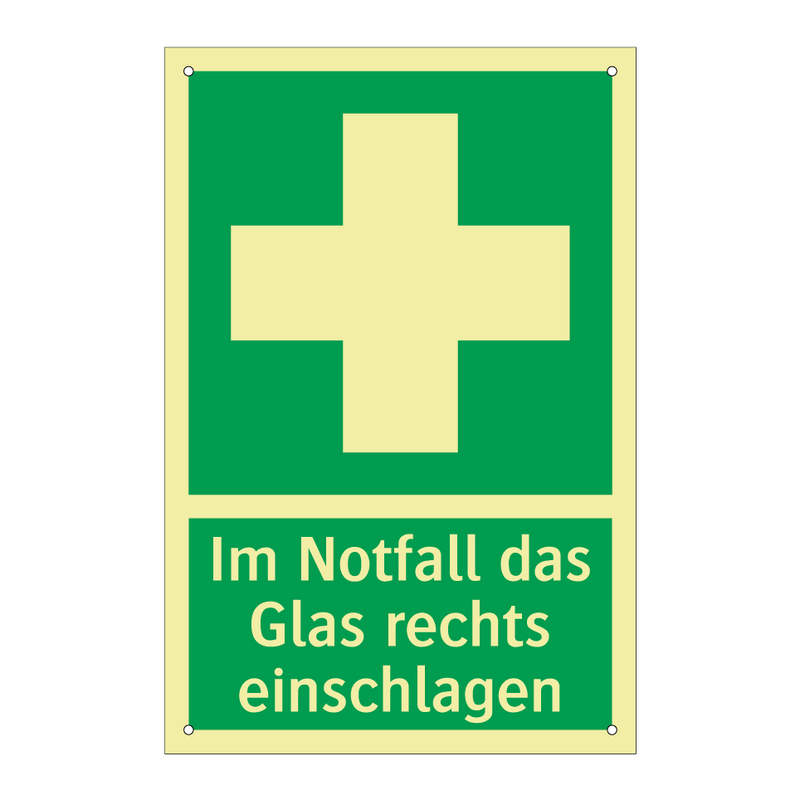 Im Notfall das Glas rechts einschlagen