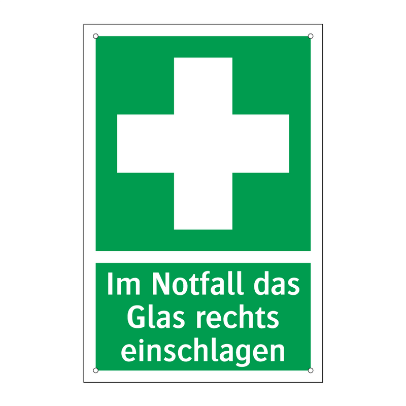 Im Notfall das Glas rechts einschlagen