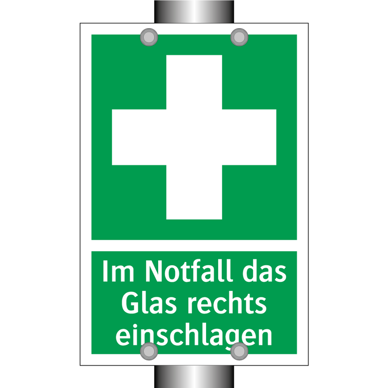 Im Notfall das Glas rechts einschlagen