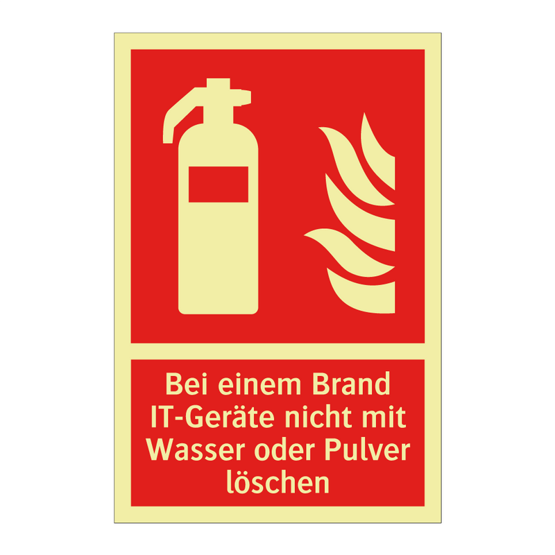 Bei einem Brand IT-Geräte nicht mit Wasser oder Pulver löschen