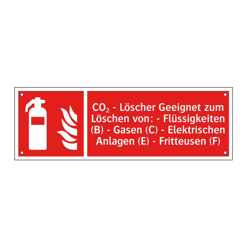 CO₂ - Löscher Geeignet zum Löschen von: - Flüssigkeiten (B) - Gasen (C) - Elektrischen Anlagen (E) - Fritteusen (F)