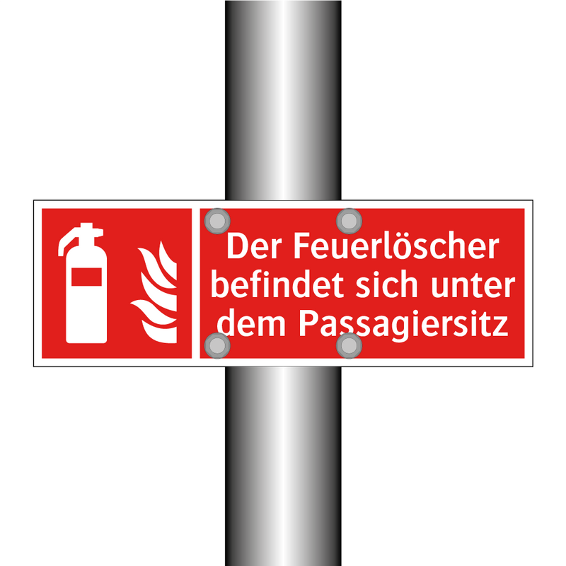 Der Feuerlöscher befindet sich unter dem Passagiersitz