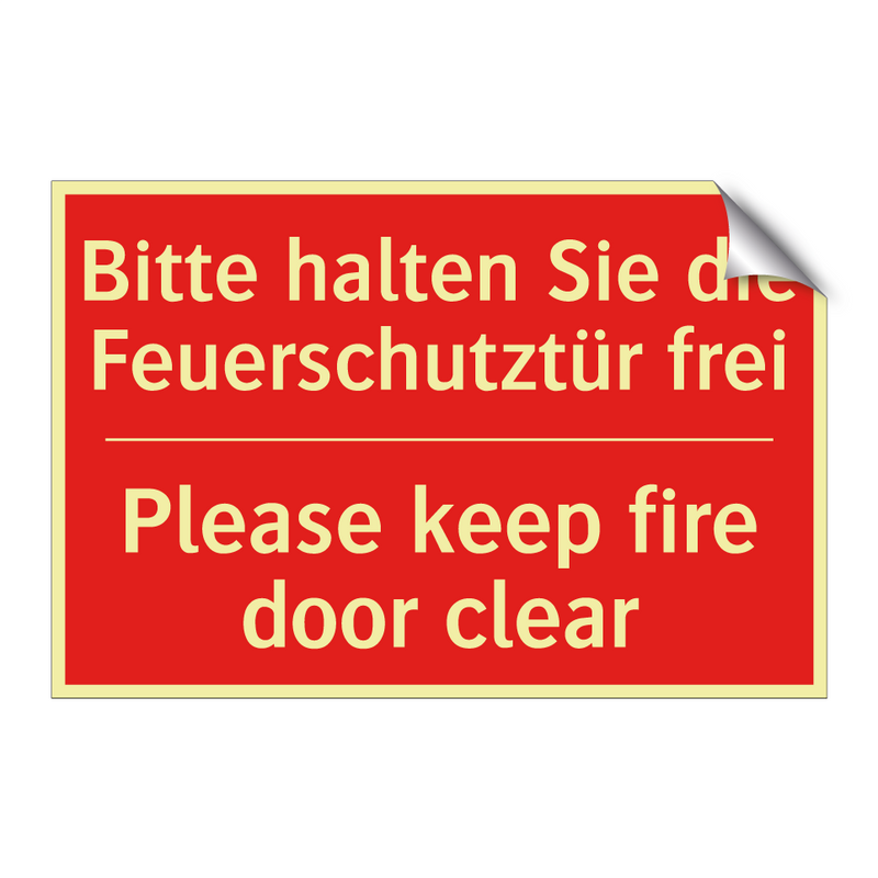 Bitte halten Sie die Feuerschutztür /.../ - Please keep fire door clear