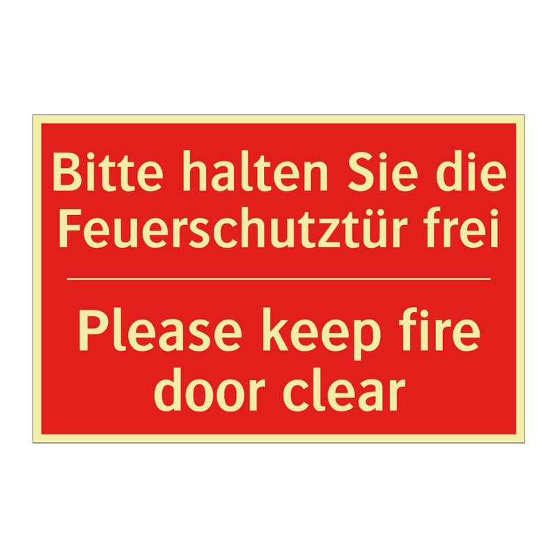 Bitte halten Sie die Feuerschutztür /.../ - Please keep fire door clear