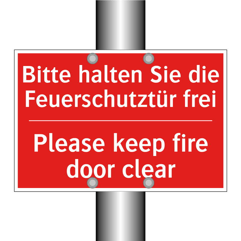 Bitte halten Sie die Feuerschutztür /.../ - Please keep fire door clear