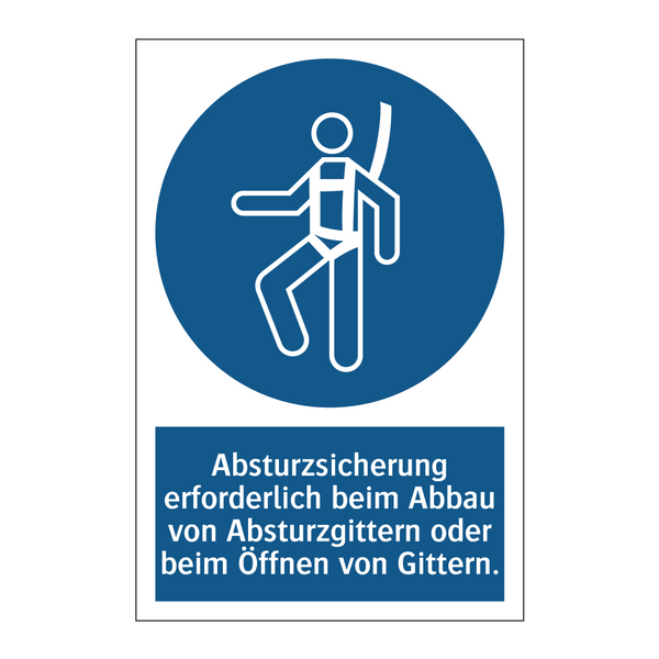 Absturzsicherung erforderlich beim Abbau von Absturzgittern oder beim Öffnen von Gittern.