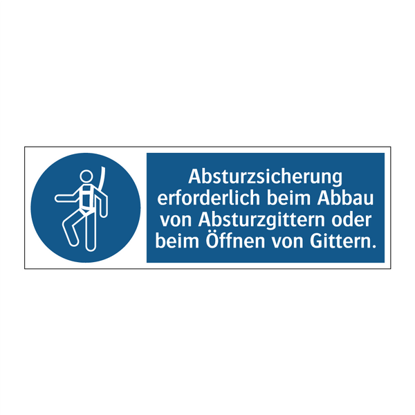 Absturzsicherung erforderlich beim Abbau von Absturzgittern oder beim Öffnen von Gittern.