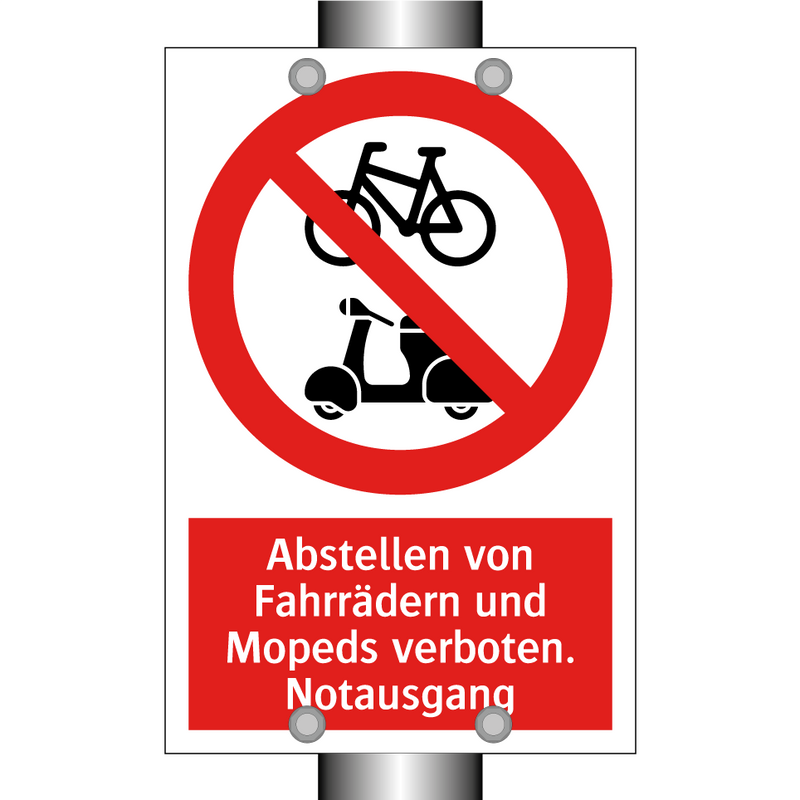 Abstellen von Fahrrädern und Mopeds verboten. Notausgang