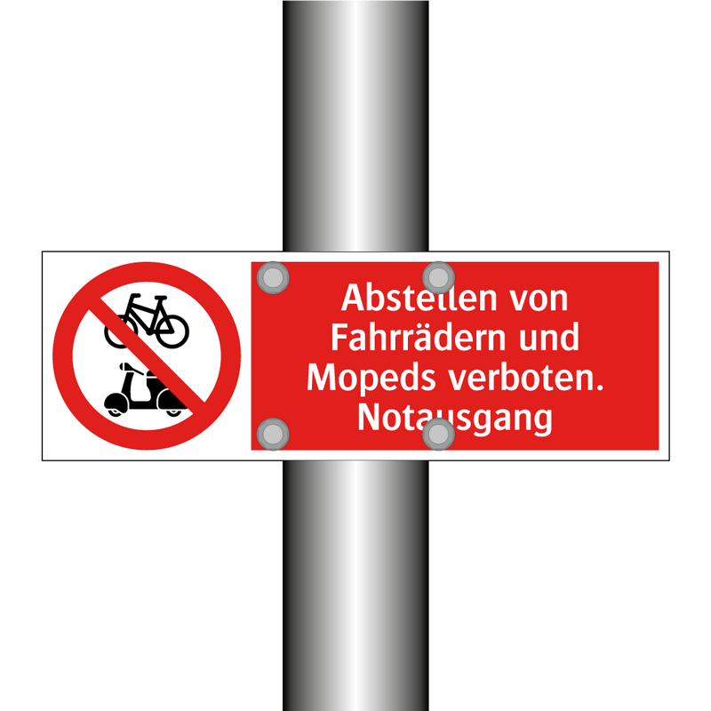 Abstellen von Fahrrädern und Mopeds verboten. Notausgang