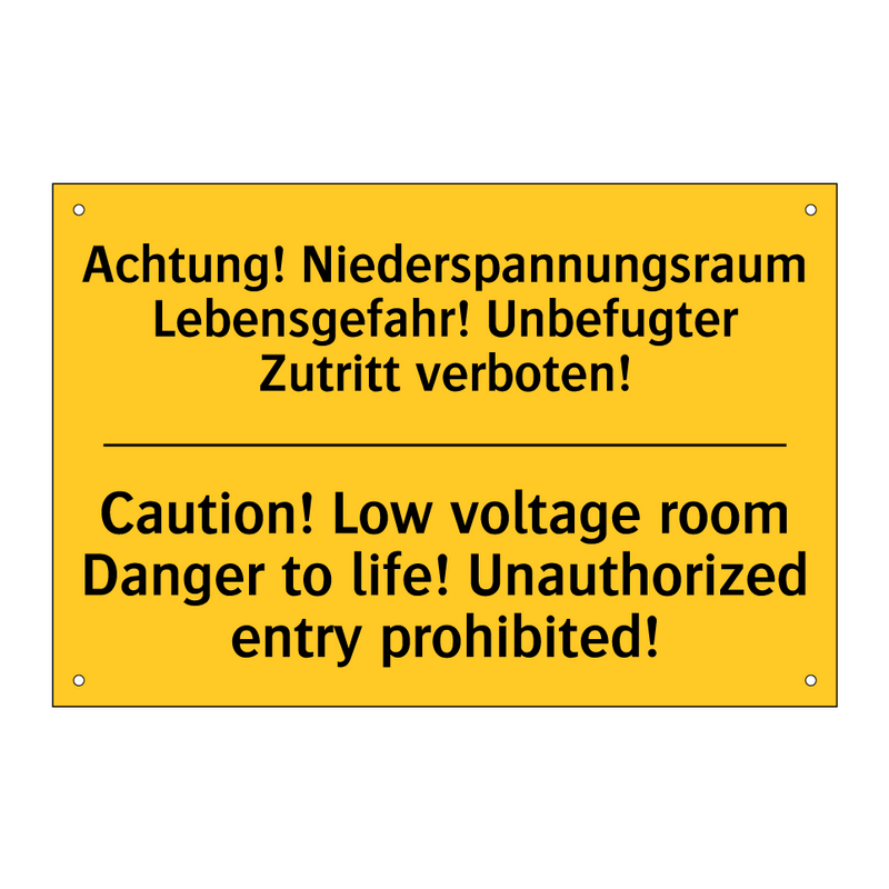 Achtung! Niederspannungsraum Lebensgefahr! /.../ - Caution! Low voltage room Danger /.../