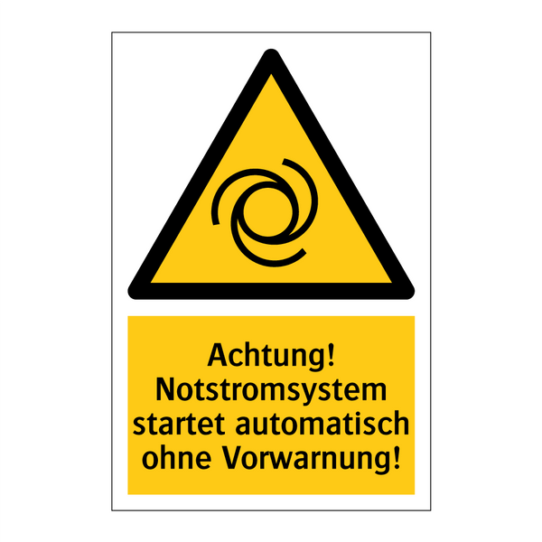 Achtung! Notstromsystem startet automatisch ohne Vorwarnung!