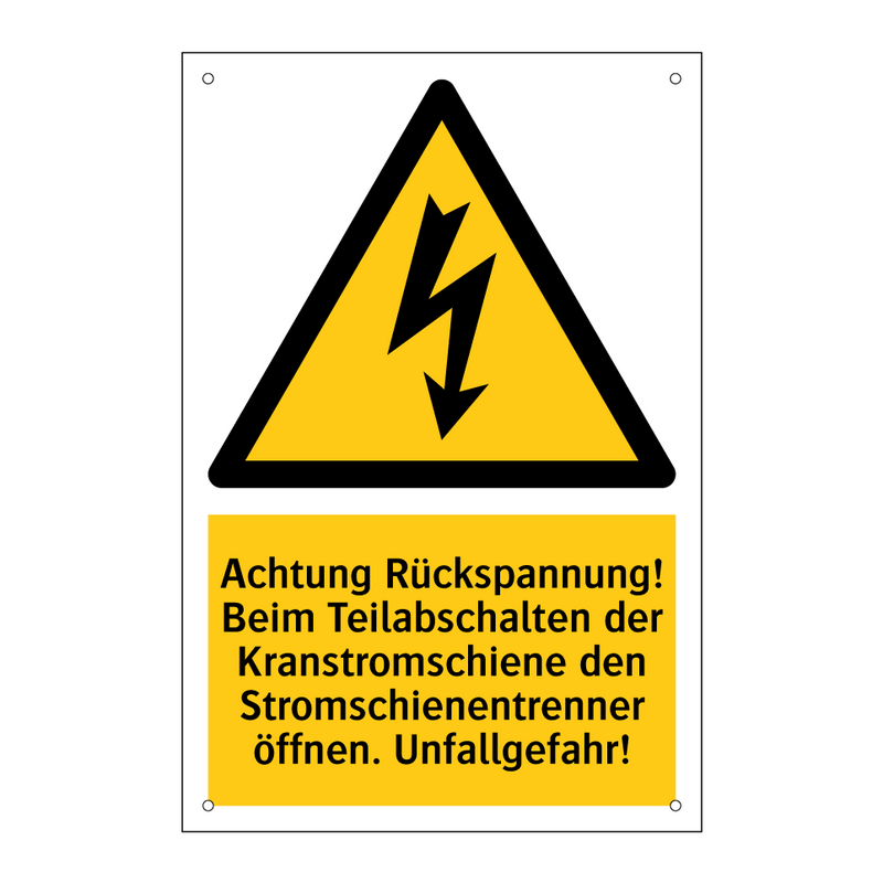 Achtung Rückspannung! Beim Teilabschalten der Kranstromschiene den Stromschienentrenner öffnen. Unfallgefahr!