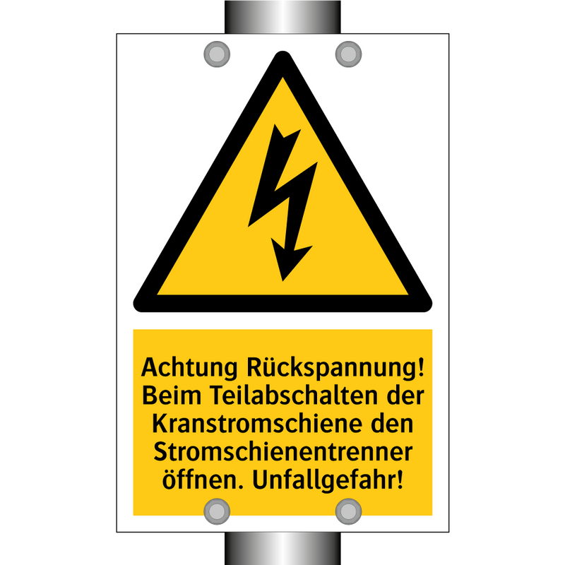 Achtung Rückspannung! Beim Teilabschalten der Kranstromschiene den Stromschienentrenner öffnen. Unfallgefahr!