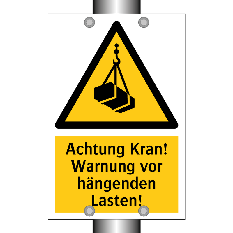 Achtung Kran! Warnung vor hängenden Lasten!