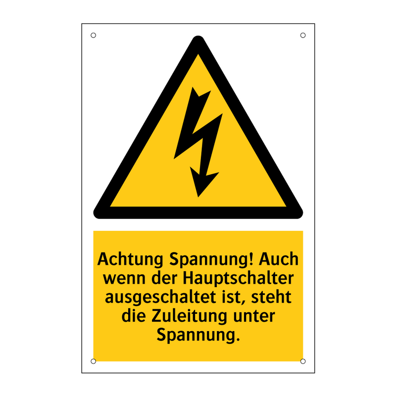 Achtung Spannung! Auch wenn der Hauptschalter ausgeschaltet ist, steht die Zuleitung unter Spannung.