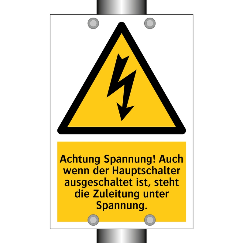 Achtung Spannung! Auch wenn der Hauptschalter ausgeschaltet ist, steht die Zuleitung unter Spannung.