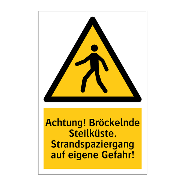 Achtung! Bröckelnde Steilküste. Strandspaziergang auf eigene Gefahr!