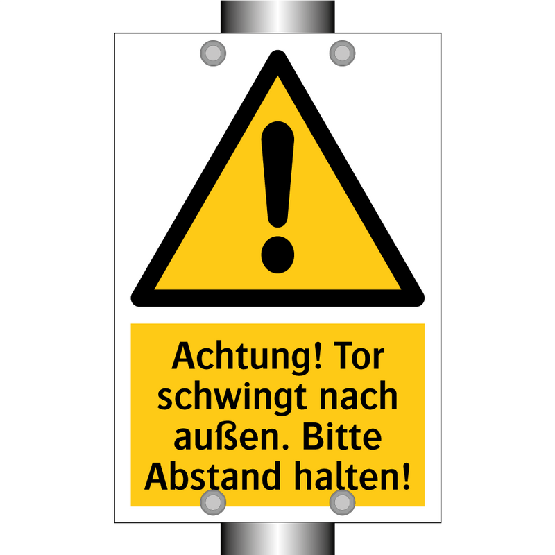 Achtung! Tor schwingt nach außen. Bitte Abstand halten!