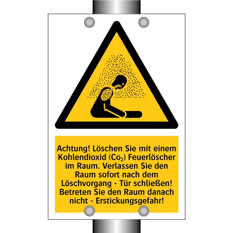 Achtung! Löschen Sie mit einem Kohlendioxid (Co₂) Feuerlöscher im Raum. Verlassen Sie den Raum sofort nach dem Löschvorgang - Tür schließen! Betreten Sie den Raum danach nicht - Erstickungsgefahr!