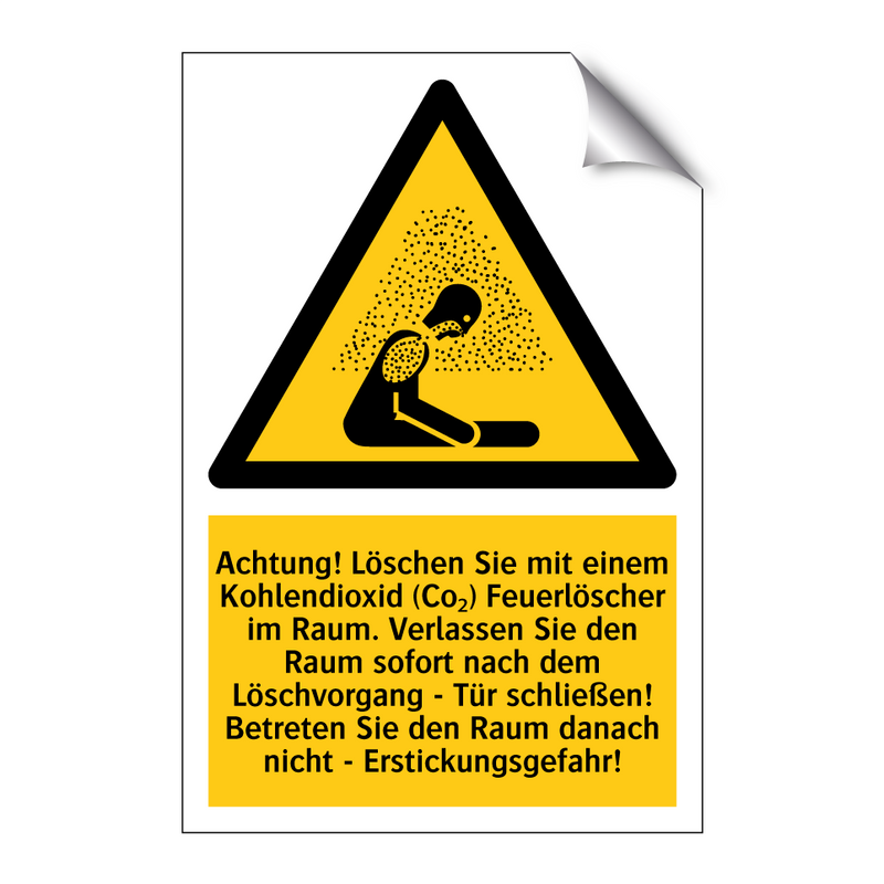 Achtung! Löschen Sie mit einem Kohlendioxid (Co₂) Feuerlöscher im Raum. Verlassen Sie den Raum sofort nach dem Löschvorgang - Tür schließen! Betreten Sie den Raum danach nicht - Erstickungsgefahr!