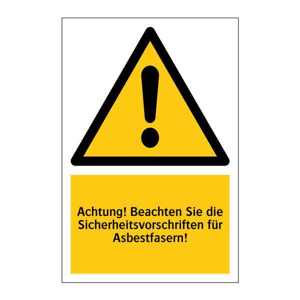 Achtung! Beachten Sie die Sicherheitsvorschriften für Asbestfasern!