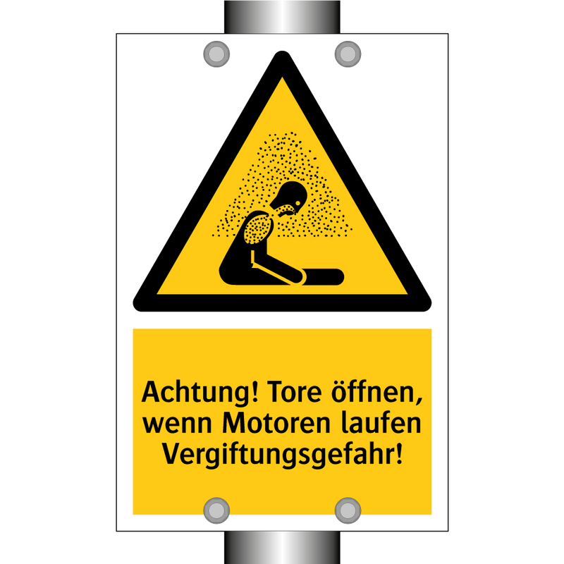 Achtung! Tore öffnen, wenn Motoren laufen Vergiftungsgefahr!