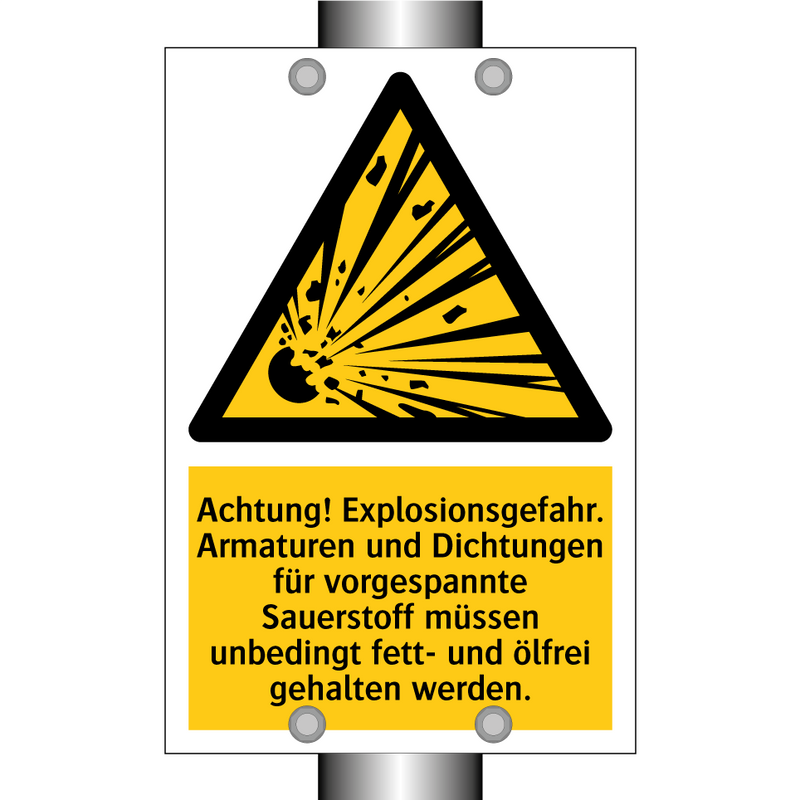 Achtung! Explosionsgefahr. Armaturen und Dichtungen für vorgespannte Sauerstoff müssen unbedingt fett- und ölfrei gehalten werden.