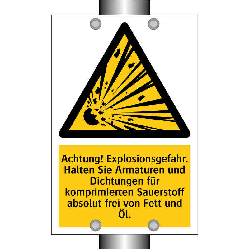 Achtung! Explosionsgefahr. Halten Sie Armaturen und Dichtungen für komprimierten Sauerstoff absolut frei von Fett und Öl.