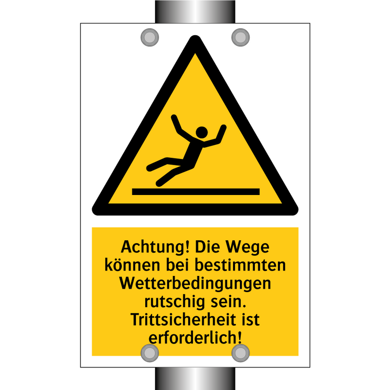 Achtung! Die Wege können bei bestimmten Wetterbedingungen rutschig sein. Trittsicherheit ist erforderlich!