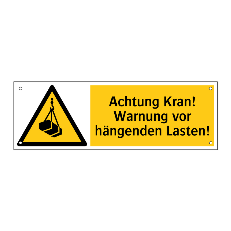 Achtung Kran! Warnung vor hängenden Lasten!