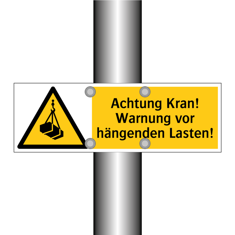 Achtung Kran! Warnung vor hängenden Lasten!