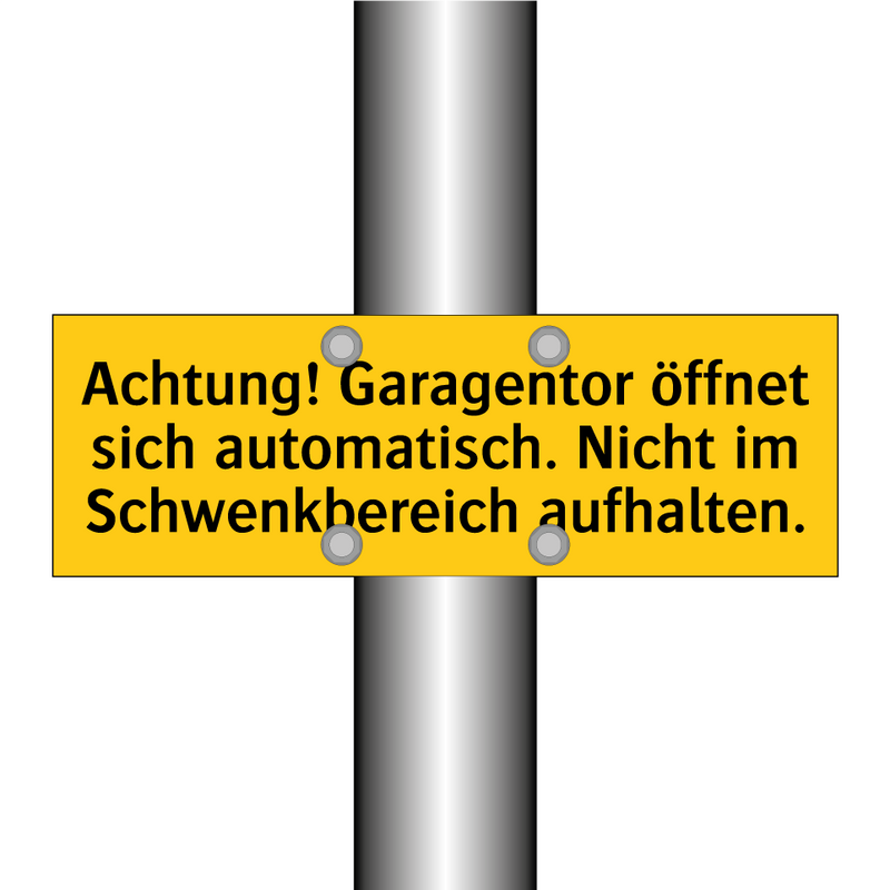 Achtung! Garagentor öffnet sich automatisch. Nicht im Schwenkbereich aufhalten.