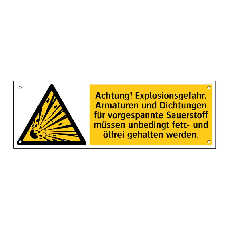 Achtung! Explosionsgefahr. Armaturen und Dichtungen für vorgespannte Sauerstoff müssen unbedingt fett- und ölfrei gehalten werden.